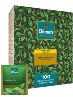 BOX OF 100 DILMAH GREEN PURE ENVELOPED TEA BAGS